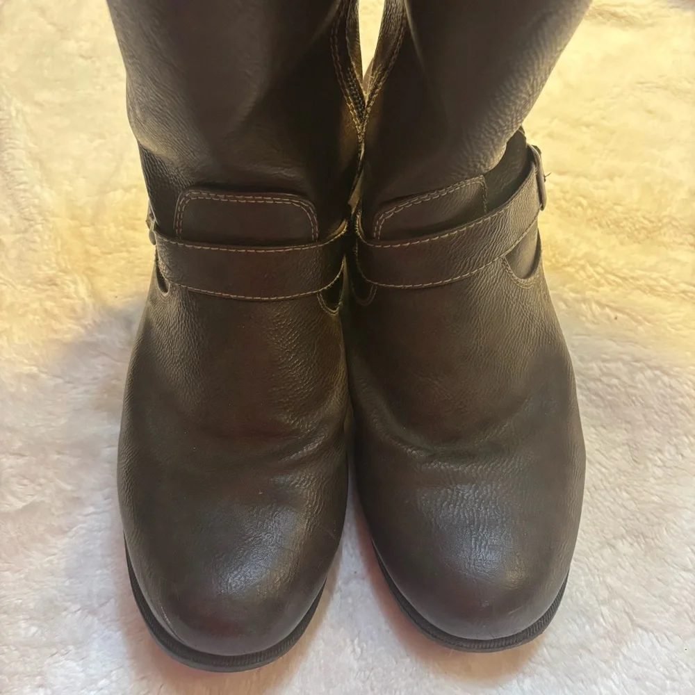 Totes Winter Boots Size 9 Scarlet Brown Faux Fur Lining Calf Height Side Zip